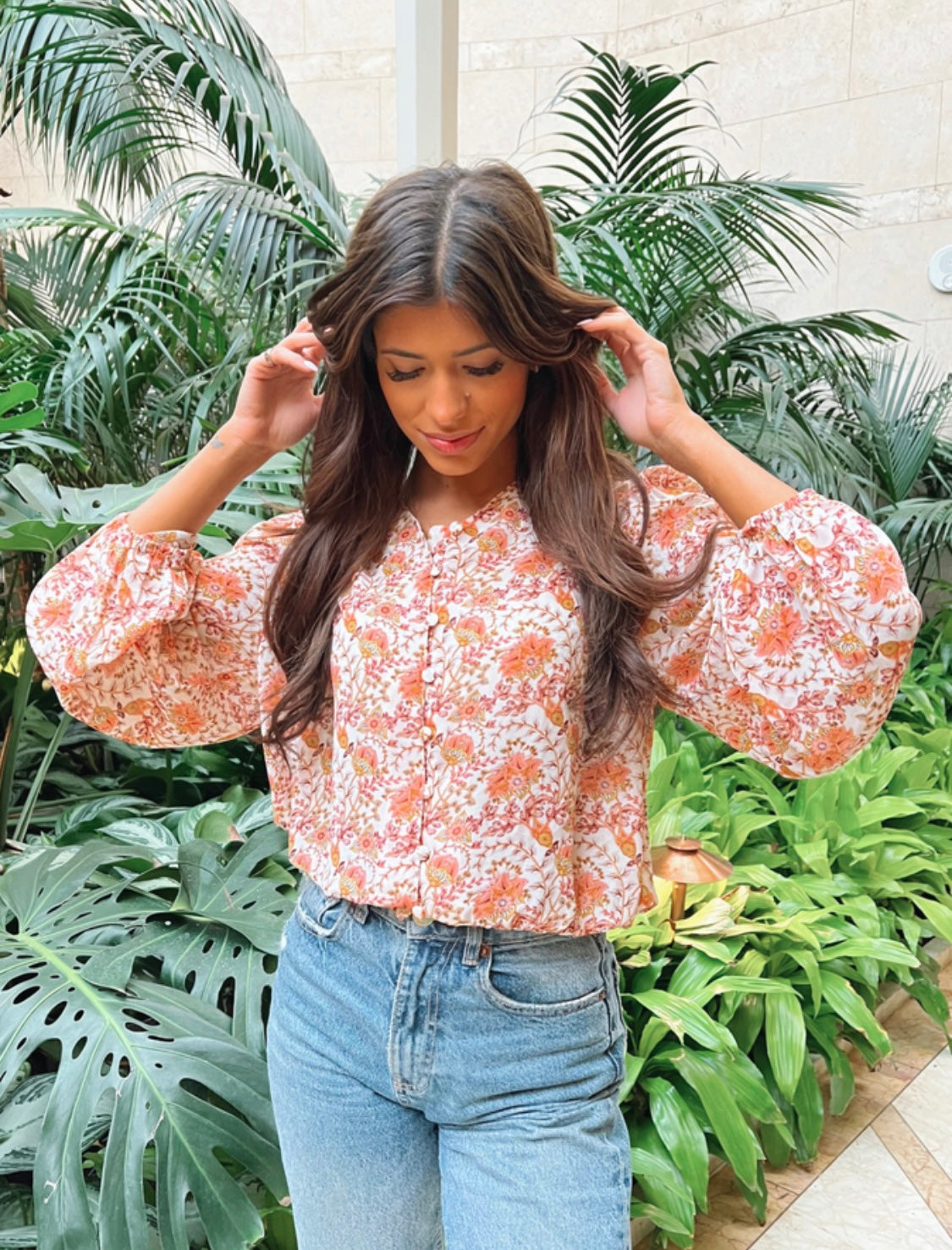 Buttoned to the Nines Cropped Floral Print Top