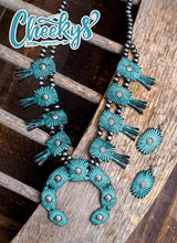 Load image into Gallery viewer, The Barlette Squash Blossom Necklace in Patina
