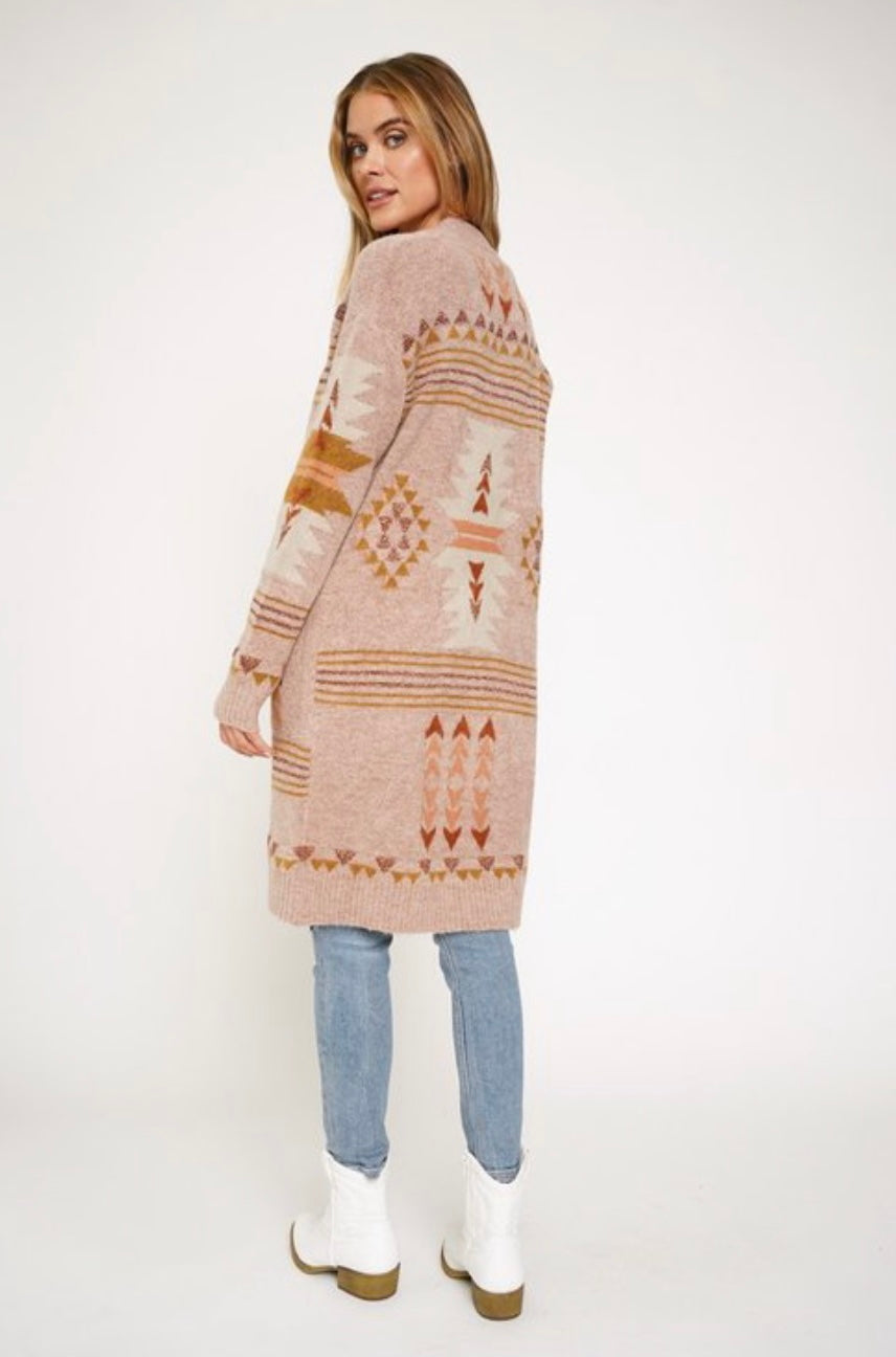 Dusty Rose Aztec Cardigan