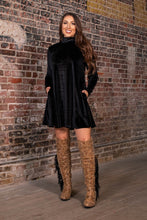 Load image into Gallery viewer, Black Velvet long sleeve dress
