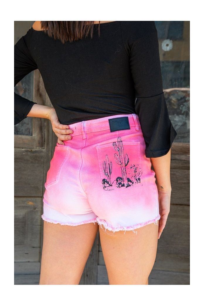 Pink ombré cactus denim shorts