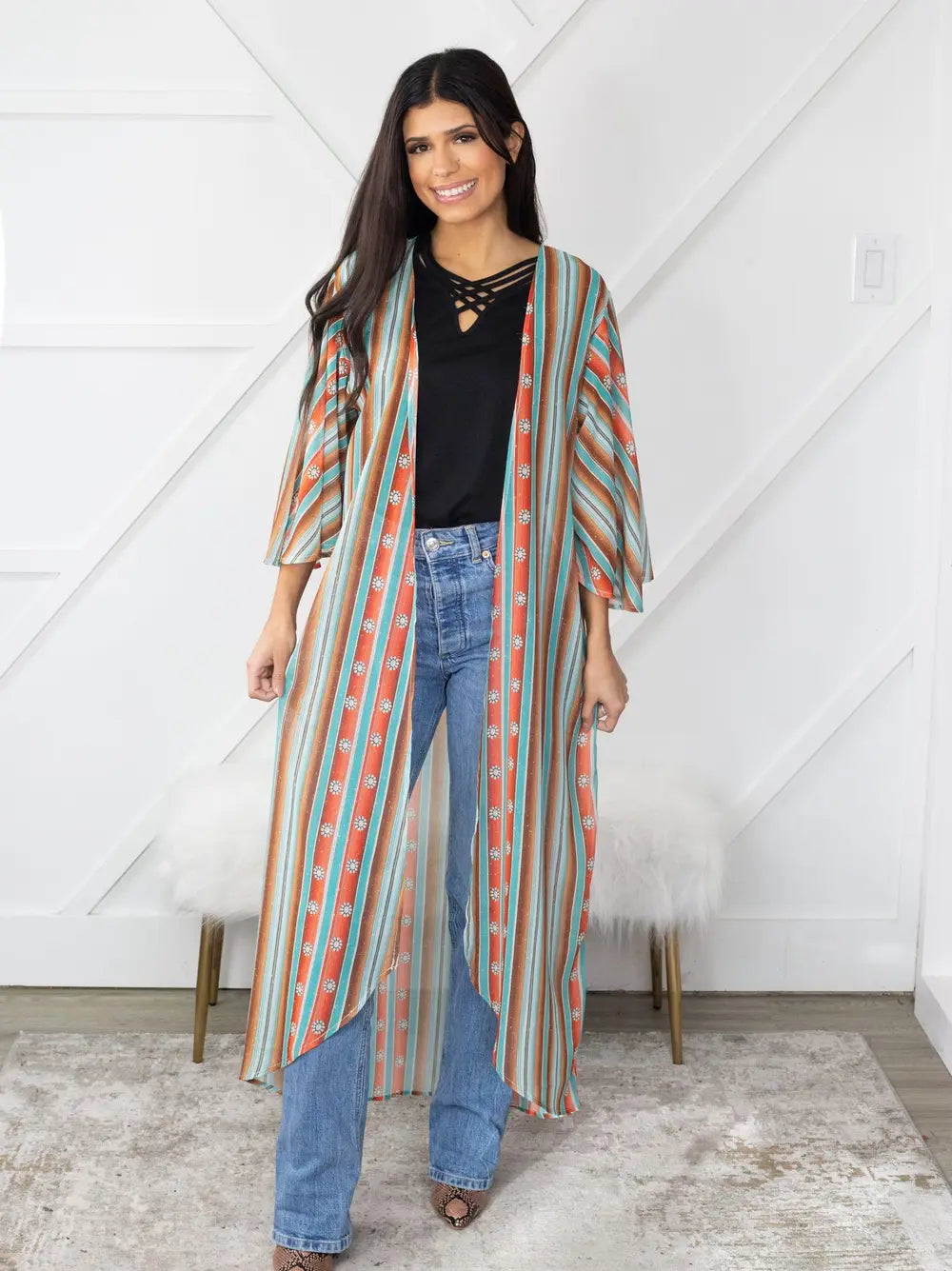 Squash Blossom Obsessed Turquoise Serape Kimono