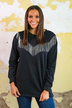 Load image into Gallery viewer, Black Rhinestone Fringe Sweatshirt
