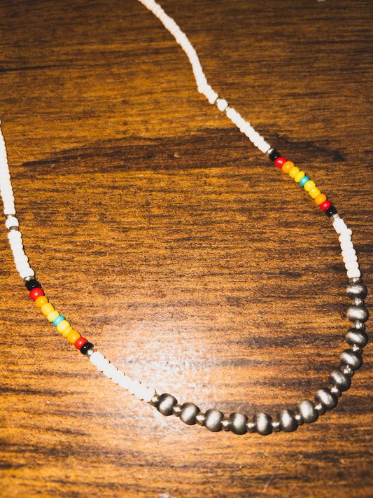 Burnside Silver Pearl White Seed Bead Choker