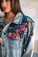 Load image into Gallery viewer, Rockin’ Blue Mermaid Denim Jacket
