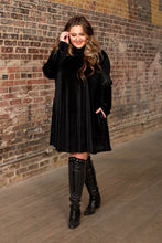 Load image into Gallery viewer, Black Velvet long sleeve dress
