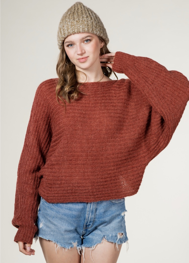 Brick Twisted Back Sweater