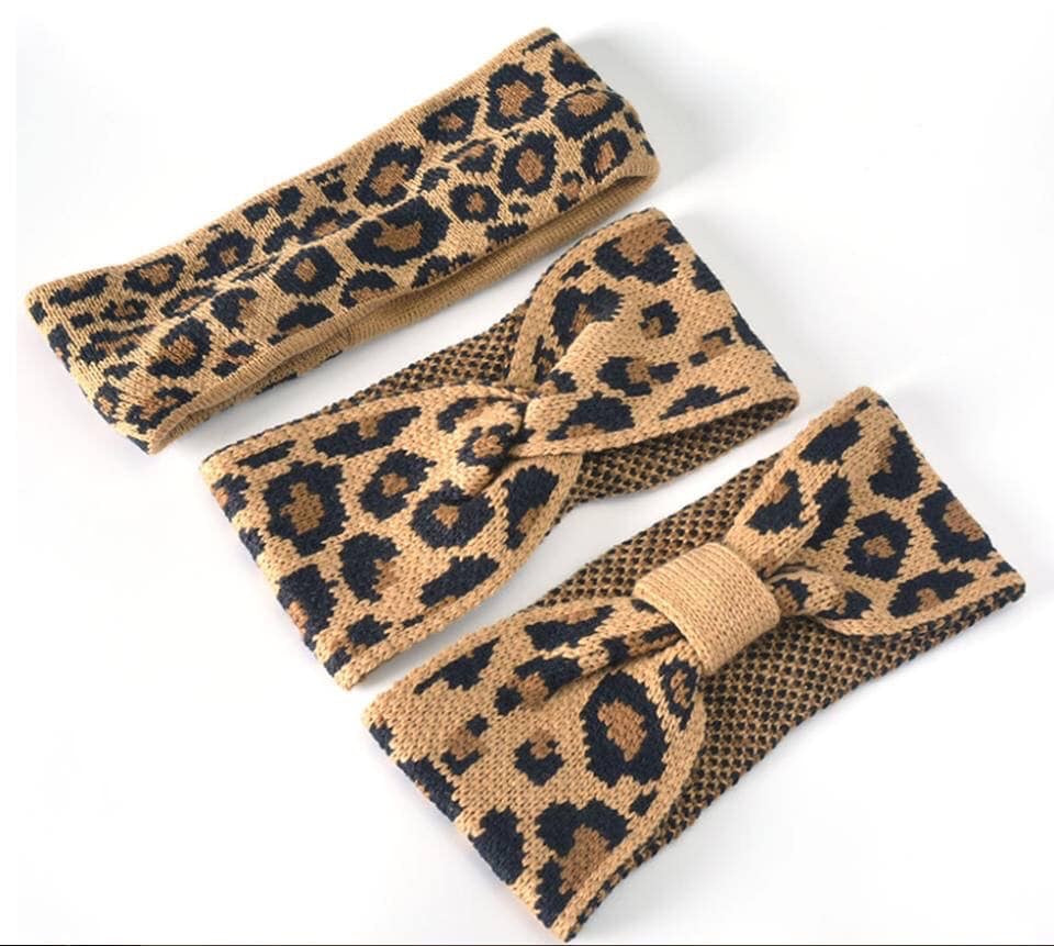 Leopard knit winter headbands