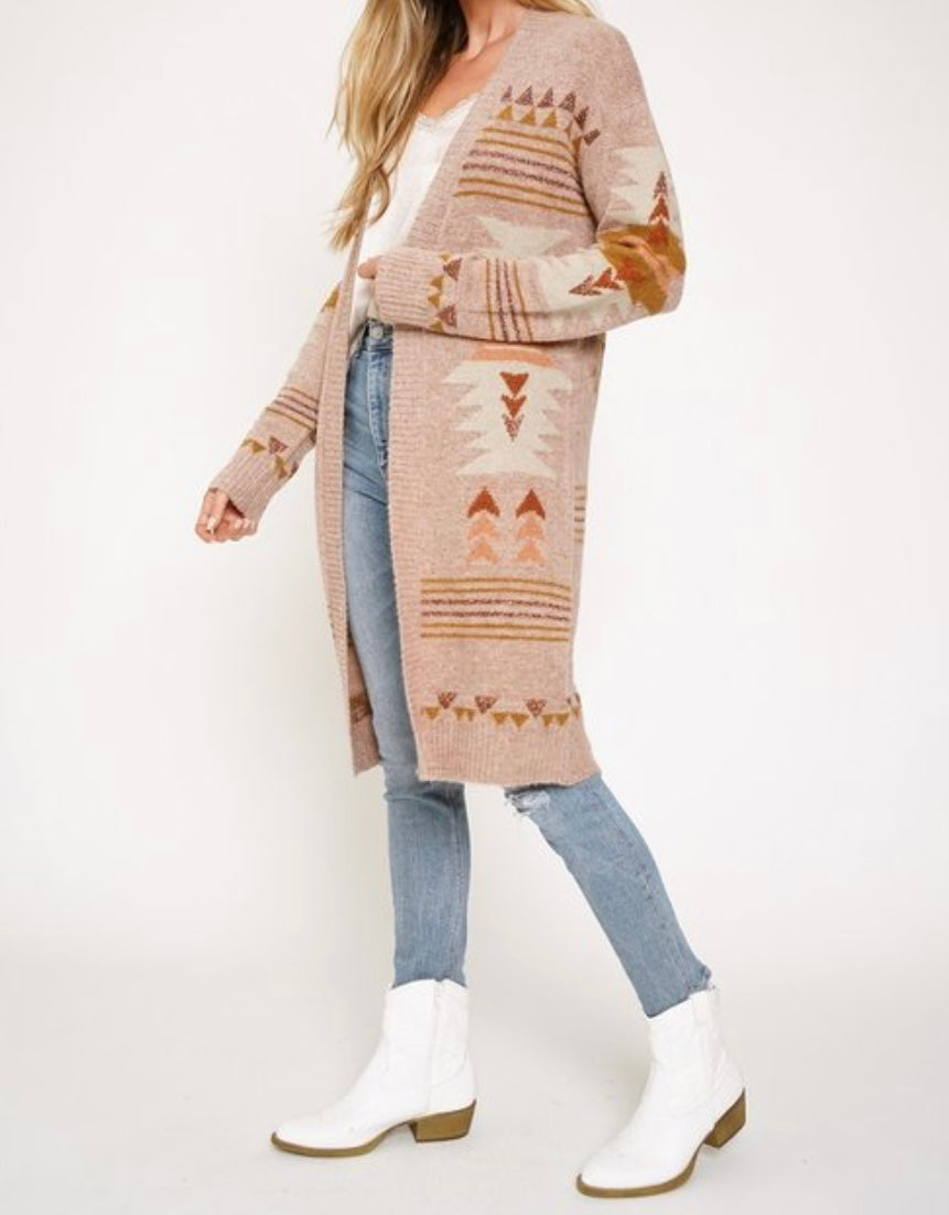 Dusty Rose Aztec Cardigan