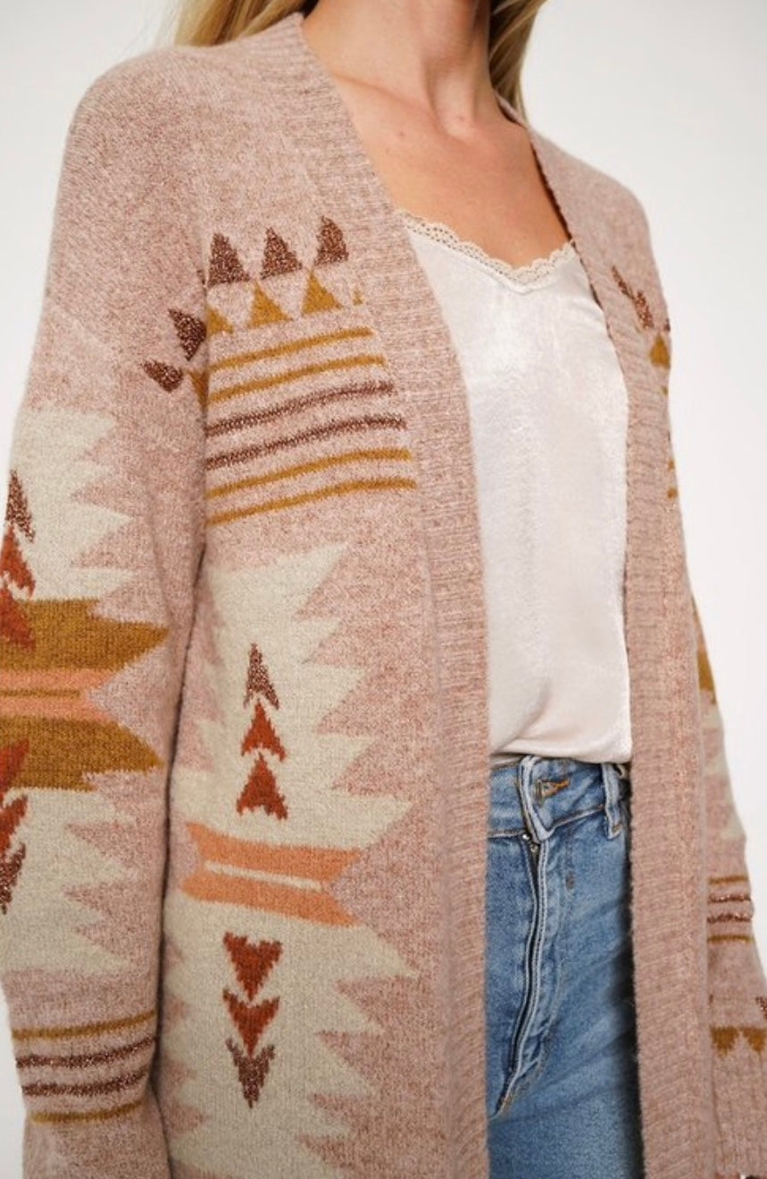 Dusty Rose Aztec Cardigan