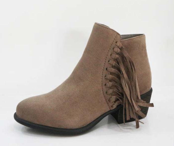 Sadie-faux suede fringe booties