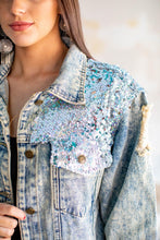 Load image into Gallery viewer, Rockin’ Silver Mermaid Denim Jacket
