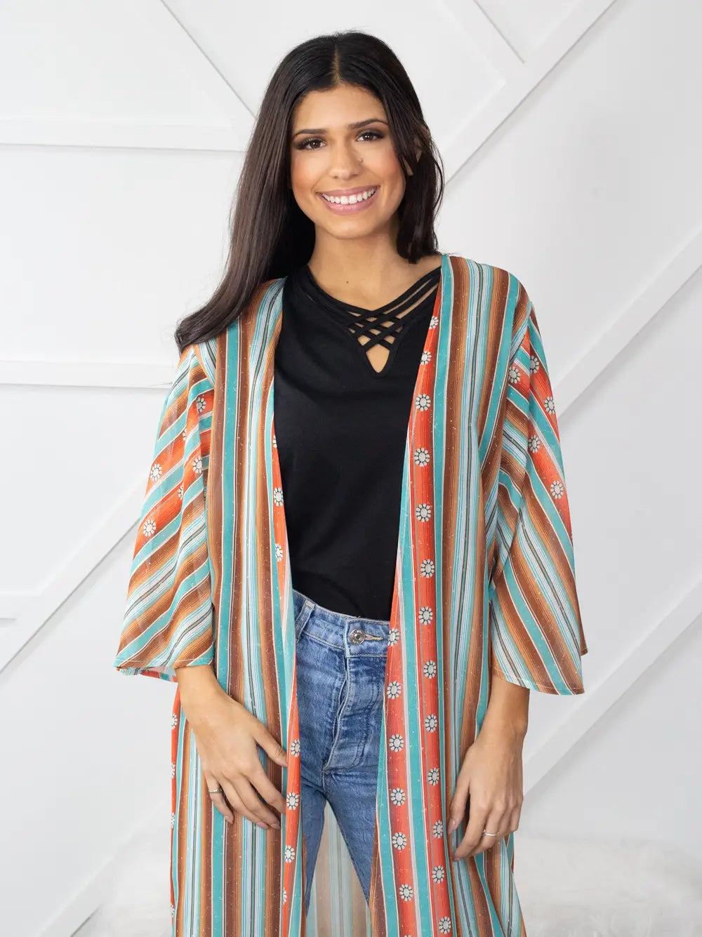 Squash Blossom Obsessed Turquoise Serape Kimono