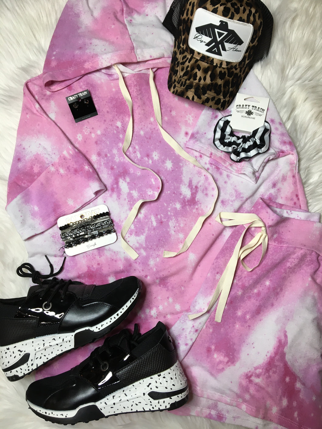 Brenley pink tie dye hoodie tee and shorts