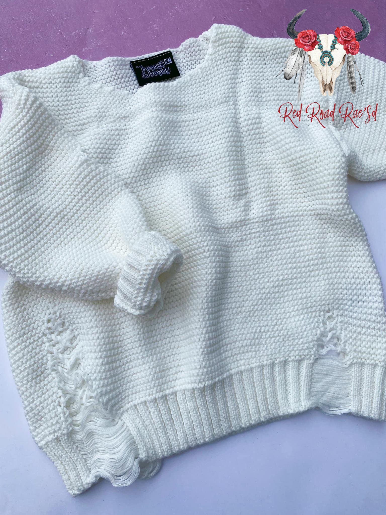 Chunky distressed white sweater