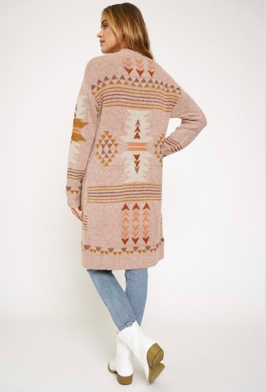 Dusty Rose Aztec Cardigan