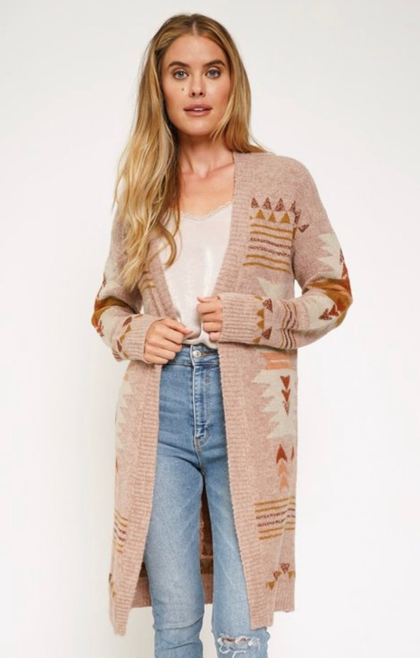 Dusty Rose Aztec Cardigan