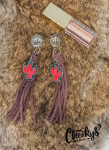 Load image into Gallery viewer, Red Cactus Buffalo Nickel Tassel Earrings
