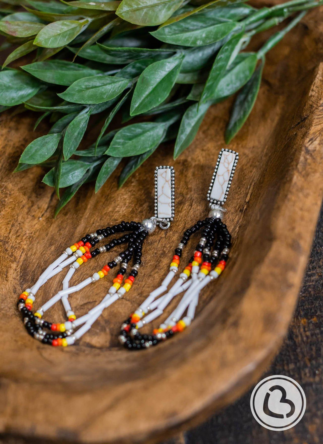 The Monica Buffalo Bar and Black Seed Bead Tassel Earrings