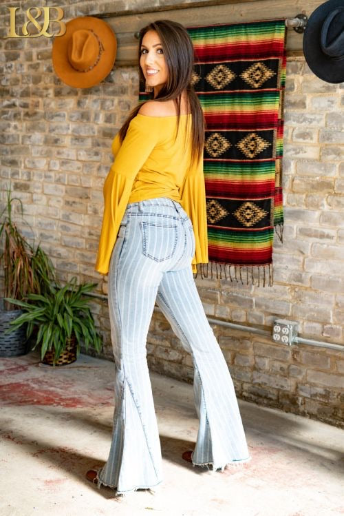 Light Wash Stripe Flares