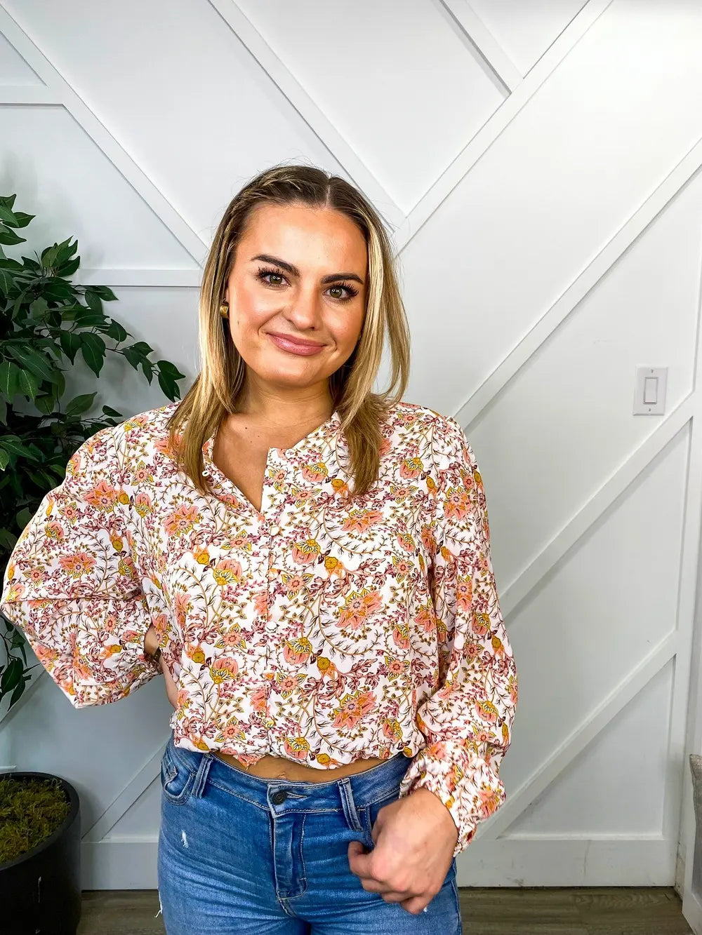 Buttoned to the Nines Cropped Floral Print Top