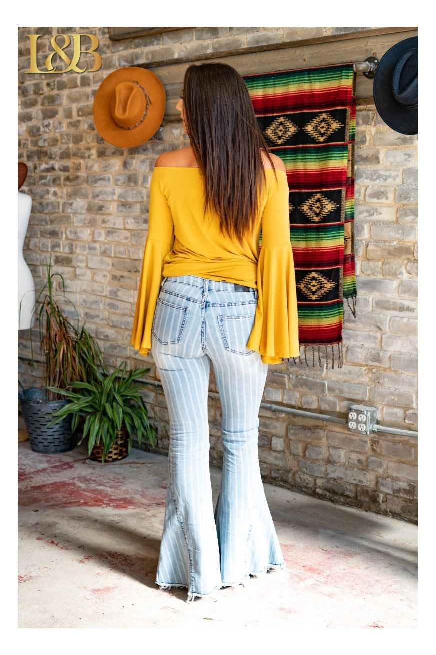 Light Wash Stripe Flares