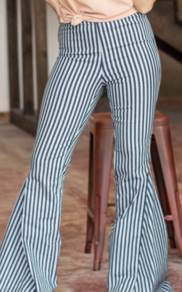 L&B Striped High Waisted Bell Bottom Jeans
