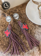 Load image into Gallery viewer, Red Cactus Buffalo Nickel Tassel Earrings
