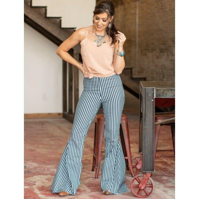 L&B Striped High Waisted Bell Bottom Jeans