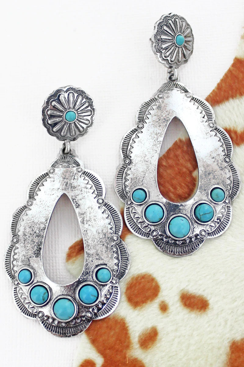 TURQUOISE AND SILVERTONE LOMA TEARDROP EARRINGS