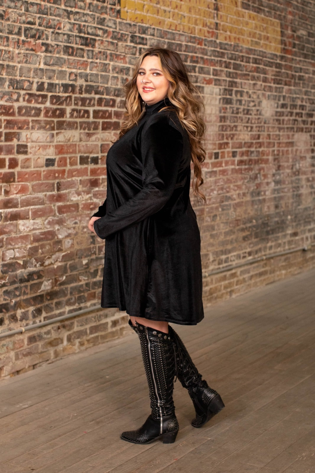 Black Velvet long sleeve dress