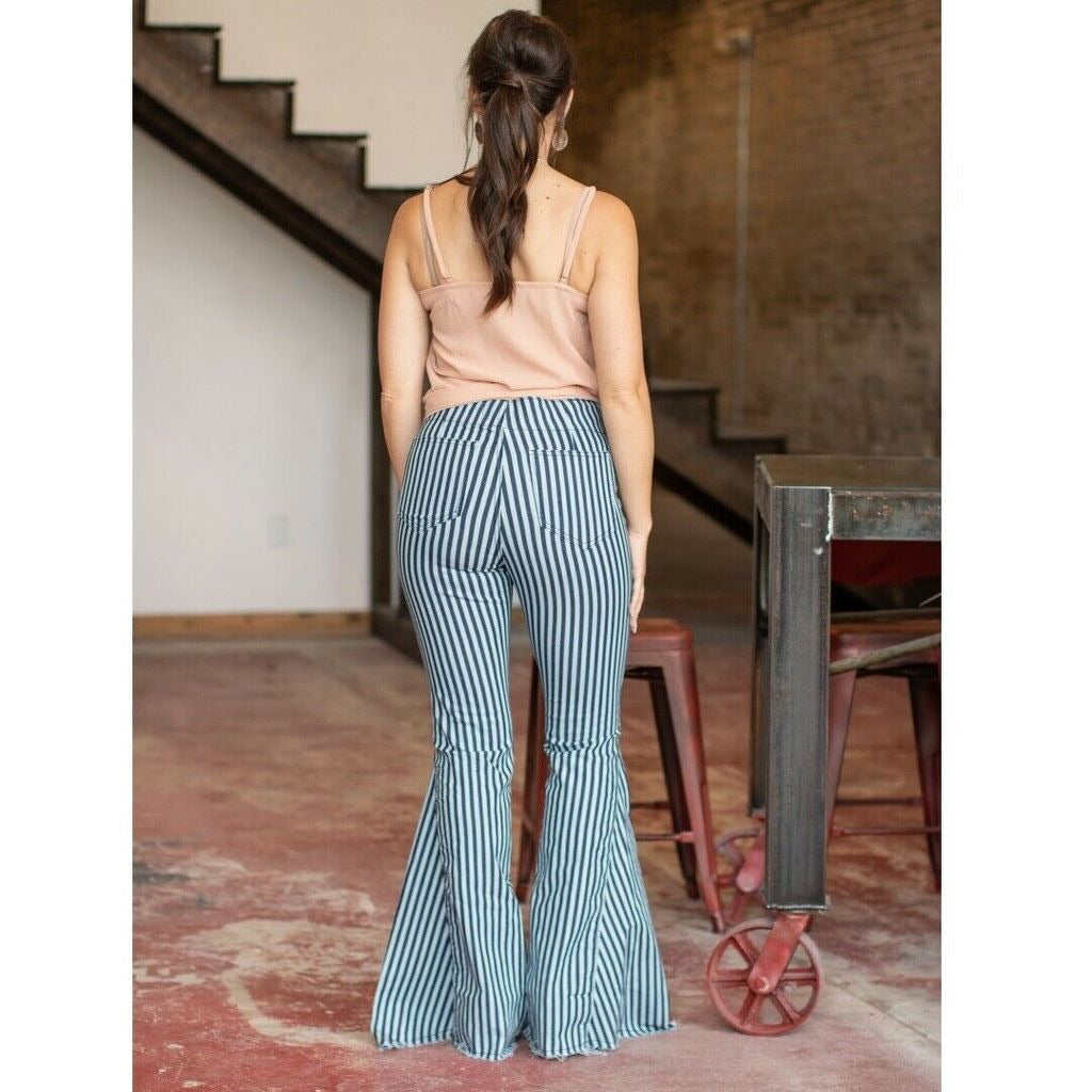 L&B Striped High Waisted Bell Bottom Jeans