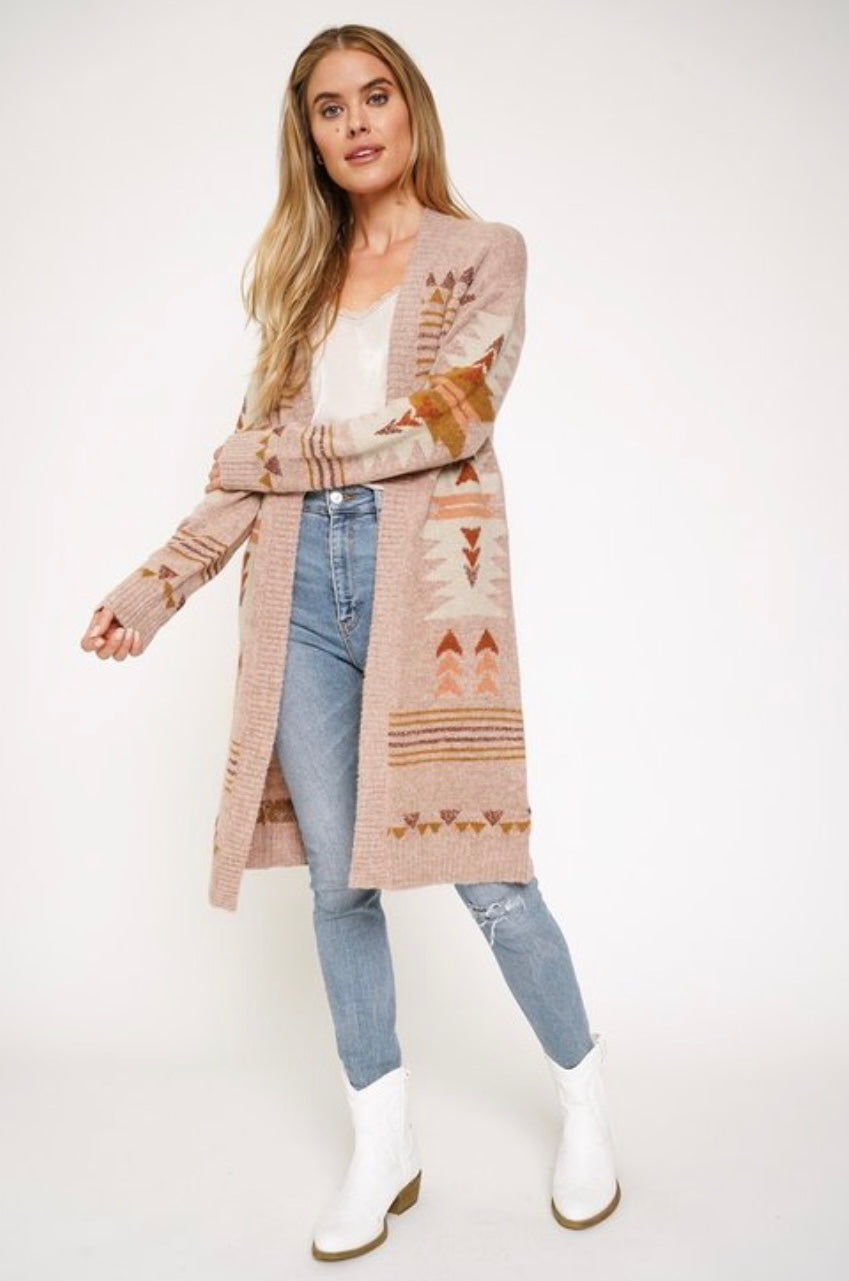 Dusty Rose Aztec Cardigan