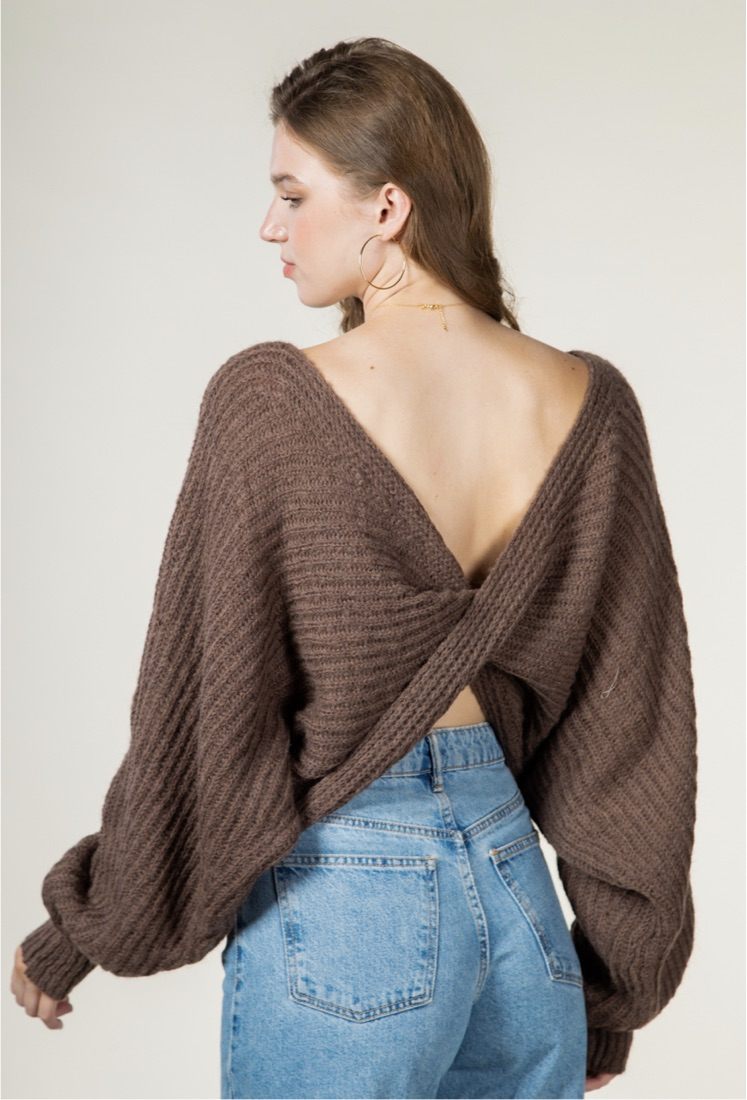 Brick Twisted Back Sweater