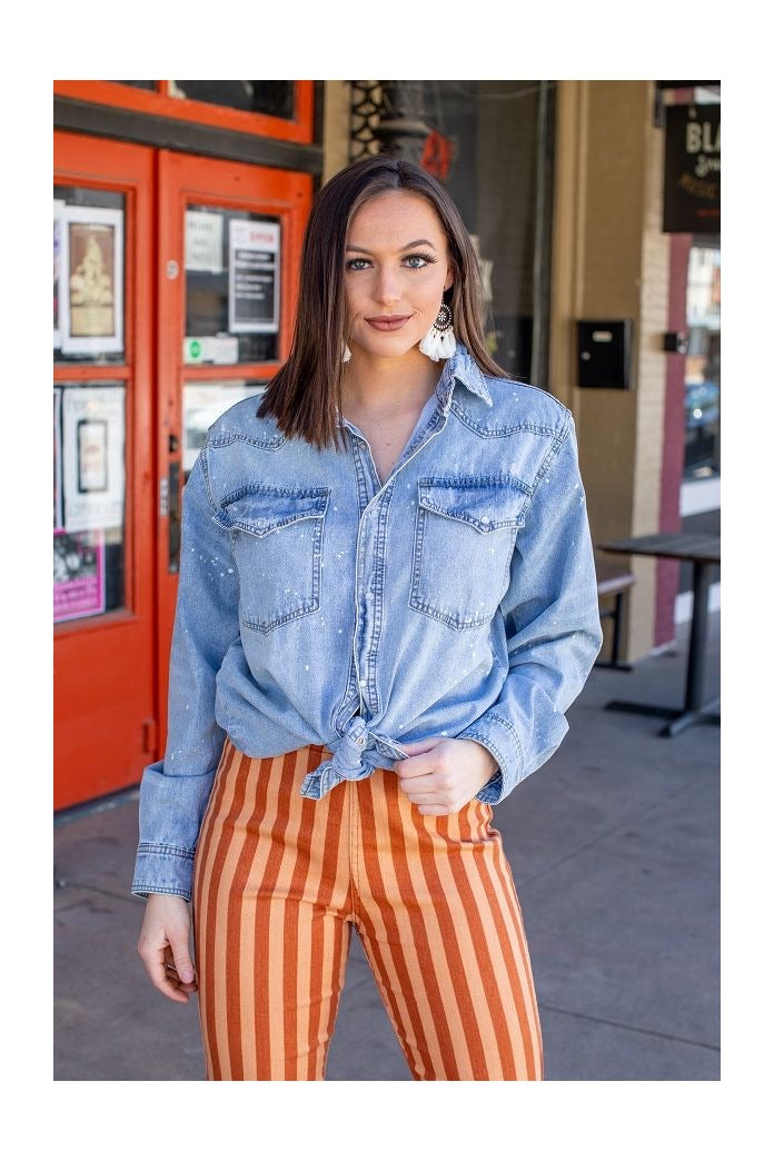 Distressed Denim Button Down
